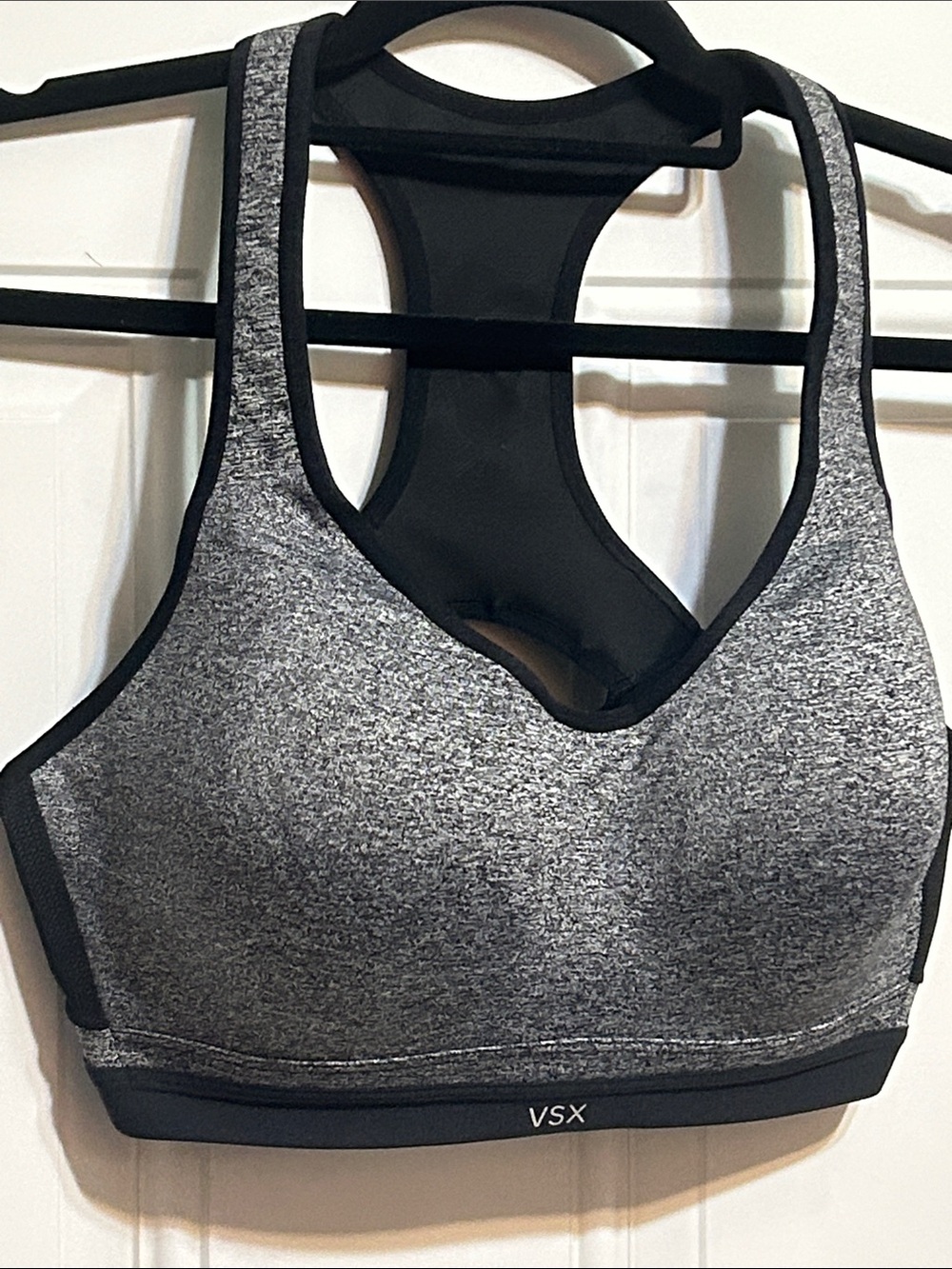 VSX Heather Gray and Black Racerback Sports Bra with Mesh NWOT 38D